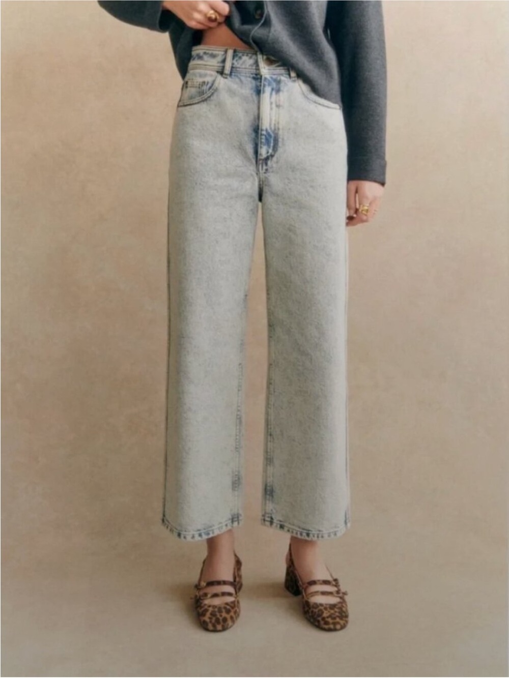 Sézane Le Crop Wide Leg Jean in Acid Wash